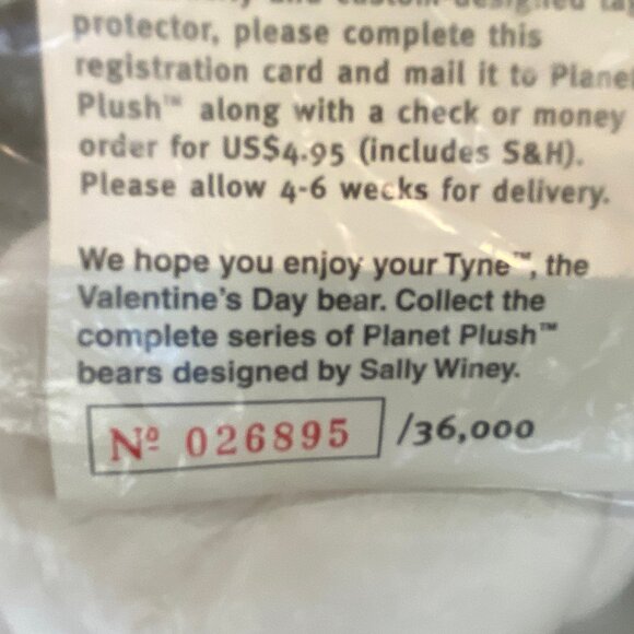 VAL & TYNE BEARS Valentine Planet Plush Beanie Sally Winey Mint in Sealed Bags - Picture 6 of 7